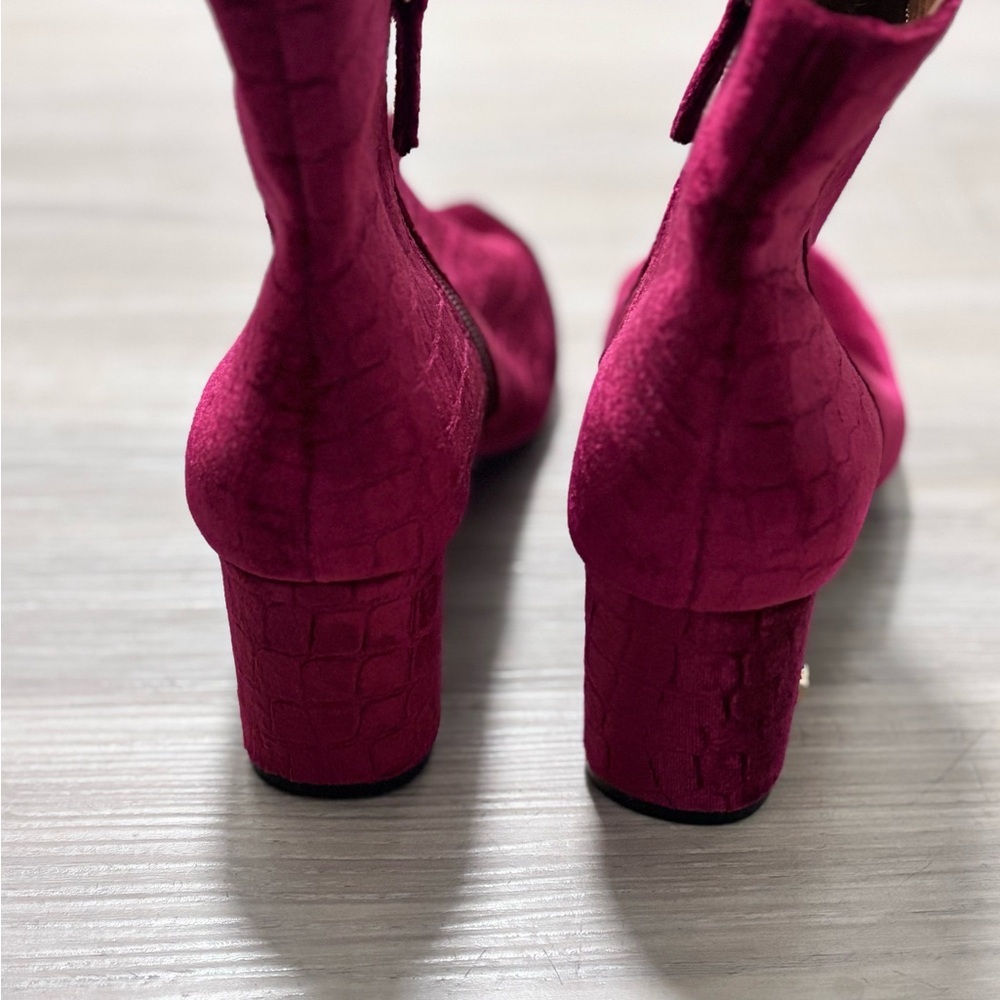 Velvet Croc-Embossed Ankle Boots‎ - Burgundy KURT GEIGER LONDON - Picture 6 of 9